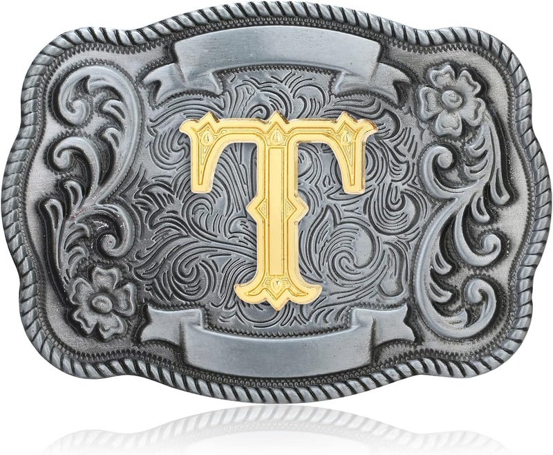 QQA Western Cowboy/Cowgirl Initial Belt Buckle Letter ABC to Z Upgrade Design for Men and Women - Image 1